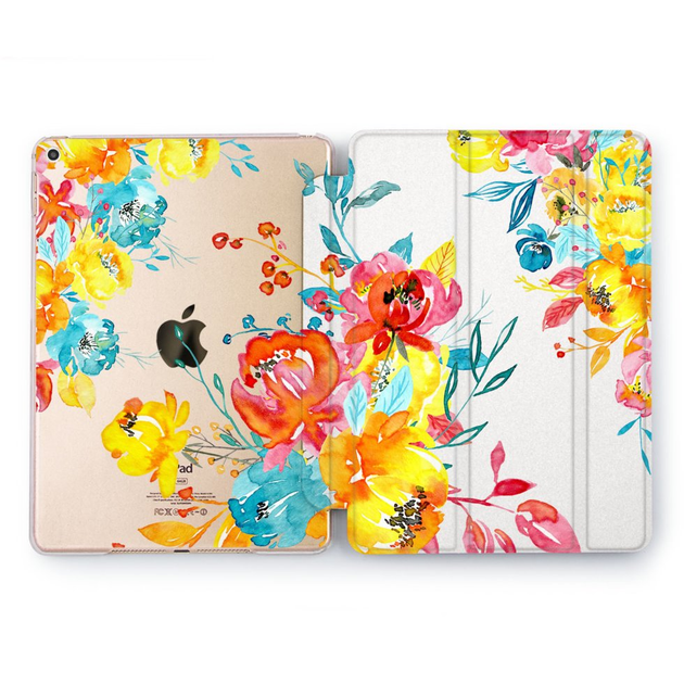Чехол книжка, обложка для Apple iPad (Акварельные цветы, живопись ...