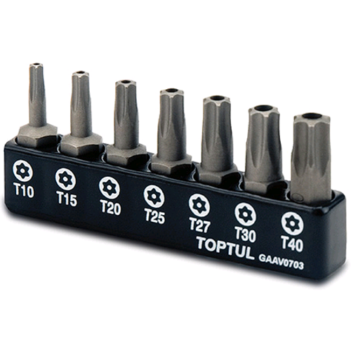 Набір біт 1/4 "(TORX T10-T40 з отвором) GAAV0703 TOPTUL - Фото 1 Набір біт 1/4 "(TORX T10-T40 з отвором) GAAV0703 TOPTUL - изображение 1