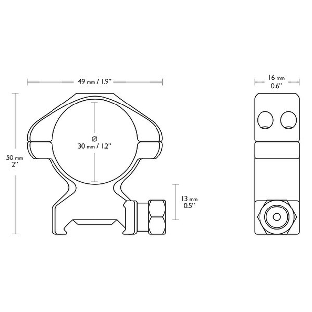Кольца Hawke Precision Steel. Диаметр 30 мм. Высота основания - 5 мм. На планку Weaver. 39860087 - изображение 2