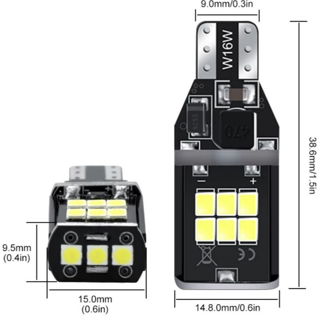Светодиодная лампа T15 W16W 921 15 SMD 2835 Autoexpect 12V Белый (50232 ...