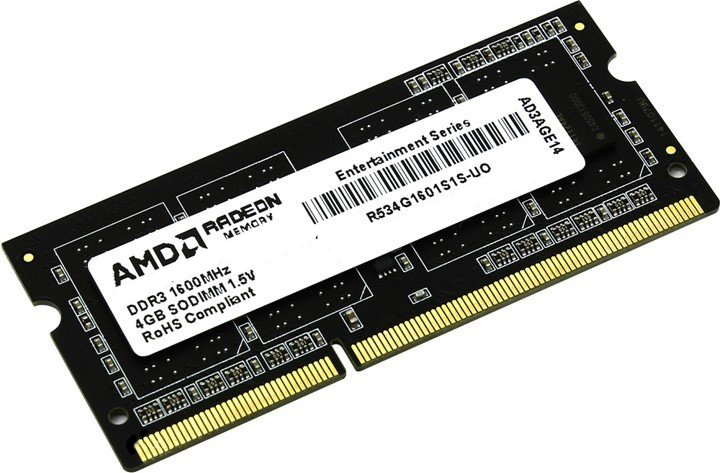 Оперативная память AMD SODIMM DDR3-1600 4096MB PC3-12800 (R534G1601S1S ...