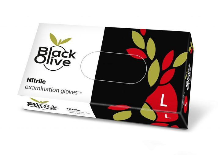 Рукавички медичні оглядові нітрилові нестерильні Black Olive, 100 шт/уп, L - изображение 1