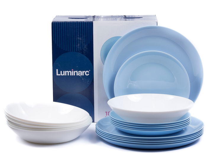 Столовый сервиз 18 предметов Luminarc Diwali Light Blue & White P5911 ...