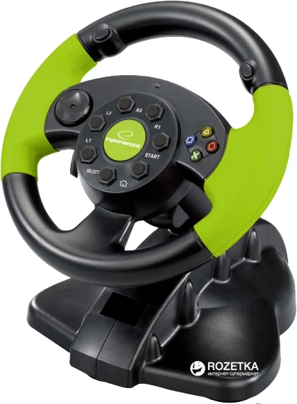 Дротове кермо Esperanza USB PC/PS3/Xbox 360 Black/Green (EG104) - зображення 2