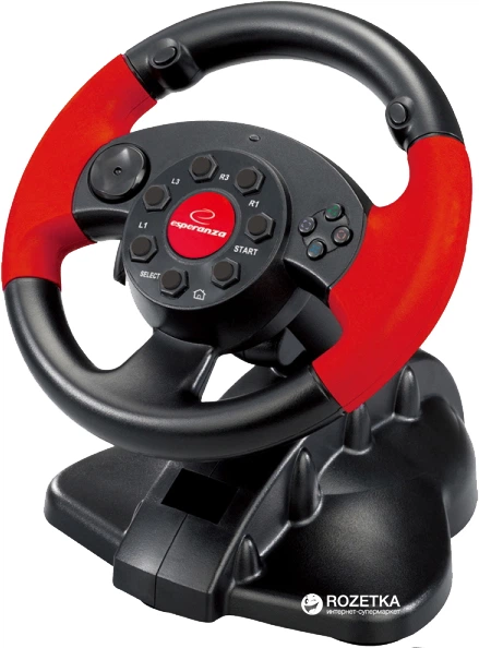 Дротове кермо Esperanza USB PC/PS3/PS2 Black/Red (EG103) - зображення 2