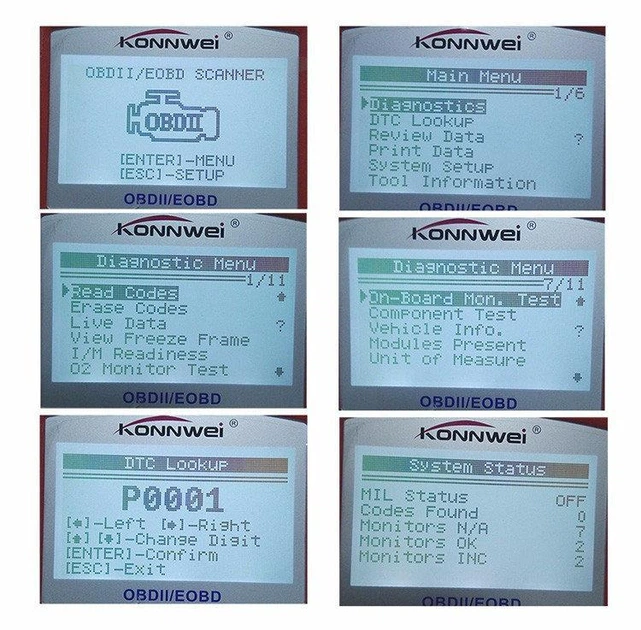 Автомобильный диагностический сканер универсальный Konnwei KW808/5593 OBDII/EOBD Черный с красным - изображение 9