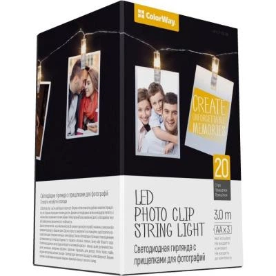 Гирлянда для фотографий с прищепками 3 метра 20LED ColorWay тёплый белый цвет (CW-LCP-20L30B) - изображение 9