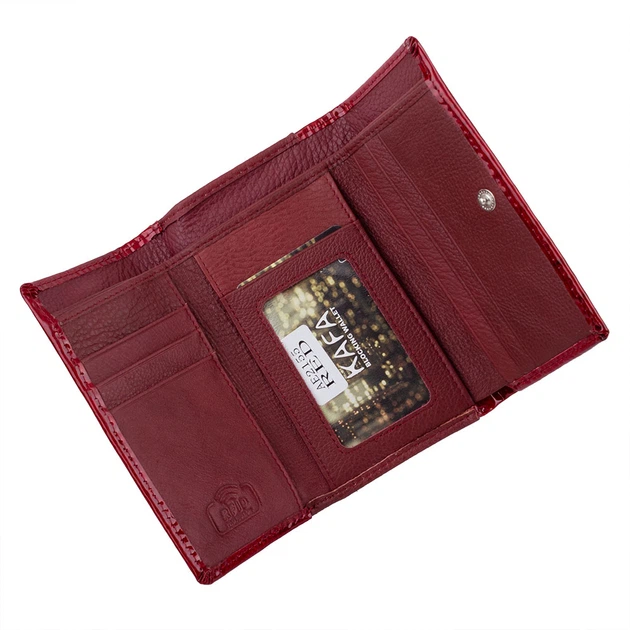Кошелек женский кожаный Kafa с блокировкой RFID-сигналов, красный (AE2155) - изображение 10