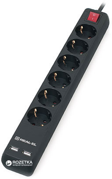 Сетевой удлинитель Real-El RS-6 Protect USB Charge 1.8 м Black (EL122300016) - изображение 2