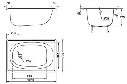 Ванна стальная BLB 105х70EN (B15E2200S) (S39800022000000) - изображение 3