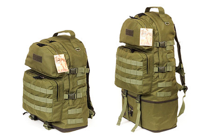 Тактический туристический супер-крепкий рюкзак трансформер 40-60 5.15.b литров Олива. - изображение 1