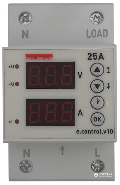 Реле контроля напряжения E.NEXT однофазное 25А c индикацией e.control.v10 (p0690015) - изображение 1