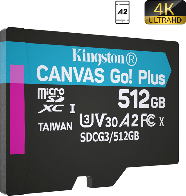 Карта памяти Kingston MicroSDXC 512GB Canvas Go! Plus Class 10 UHS-I U3 V30 A2 (SDCG3/512GBSP) - изображение 2