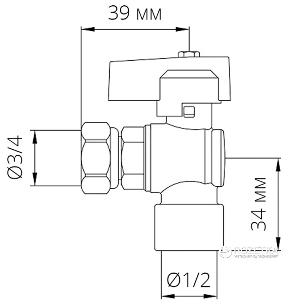 Кран газовый BIANCHI угловой 1/2"х3/4" (527004050G) - изображение 4