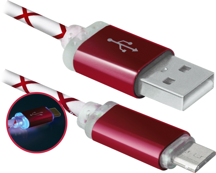 Кабель Defender USB08-03LT USB2.0 LED AM - MicroBM 1 м Червоний (87556) - Фото 2 Кабель Defender USB08-03LT USB2.0 LED AM - MicroBM 1 м Червоний (87556) - зображення 2