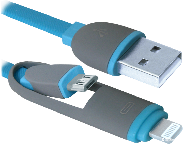 Кабель Defender USB10-03BP MicroUSB + Lightning 1 м Синій (87487) - Фото 4 Кабель Defender USB10-03BP MicroUSB + Lightning 1 м Синій (87487) - зображення 4