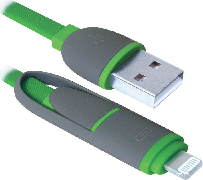 Кабель Defender USB10-03BP MicroUSB + Lightning 1 м Зелений (87489) - Фото 3 Кабель Defender USB10-03BP MicroUSB + Lightning 1 м Зелений (87489) - зображення 3