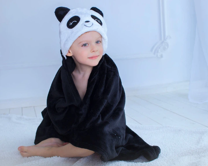 Детское полотенце с капюшоном DREAM TOWELS ПАНДА 76Х92 ЧЕРНЫЙ (DM-1007) - изображение 4