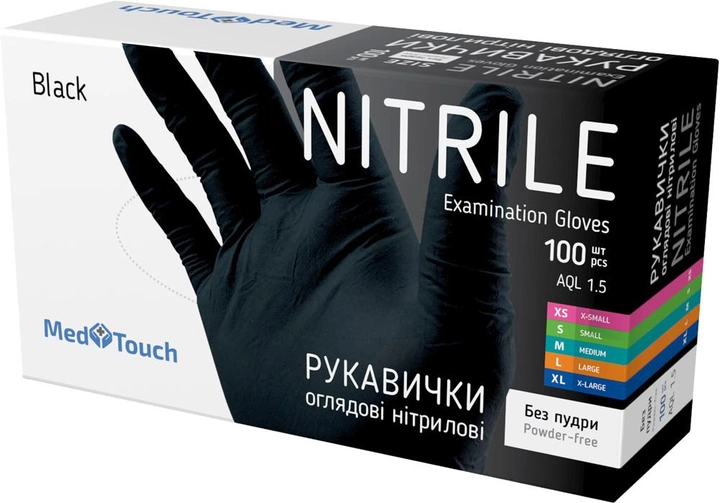Одноразовые перчатки MedTouch нитриловые без пудры Размер M 100 шт Черные (4820226660071/Н325915) - изображение 1