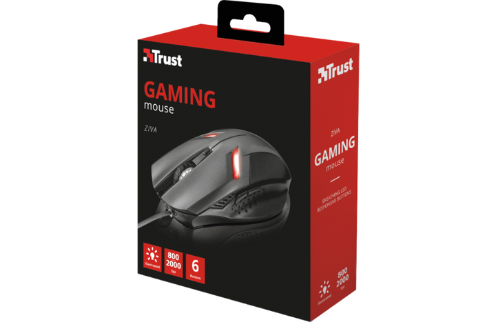 Миша геймерська LED TRUST Ziva USB 2000 DPI Black/Grey (TR21512) - Фото 5 Миша геймерська LED TRUST Ziva USB 2000 DPI Black/Grey (TR21512) - зображення 5