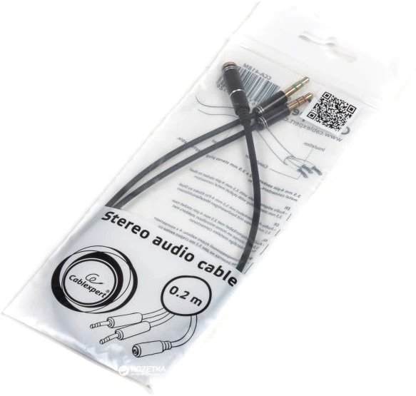 Stereofoniczny kabel audio Cablexpert CCA-418M 3,5 mm F - 2x3,5 mm M 0,2 m Czarny - obraz 2