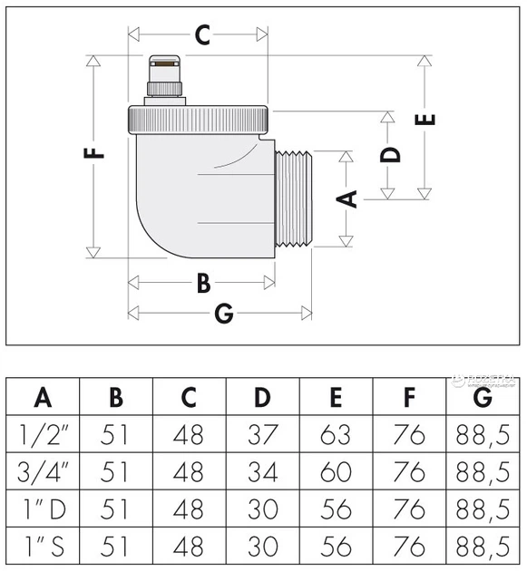 Воздухоотводчик CALEFFI AERCAL угловой автоматический 1\" правая резьба ...