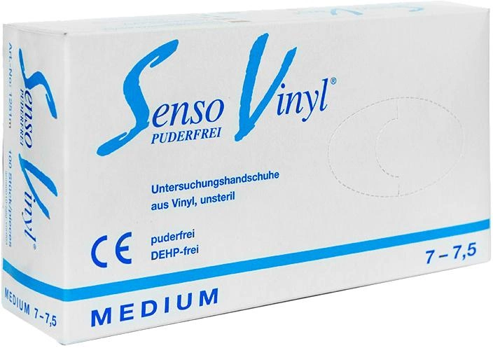 Перчатки защитные виниловые Vinyl Senso без пудры нестерильные A.Q.L 1.5 размер M 7-7.5 100 шт (9007396000264) - изображение 1