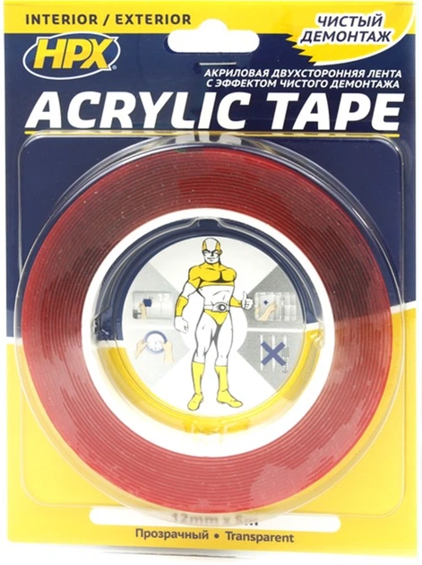 Двухсторонняя акриловая лента HPX Acrylic Tape 12 мм х 5 м Прозрачная (TT1205) - Фото 2 Двухсторонняя акриловая лента HPX Acrylic Tape 12 мм х 5 м Прозрачная (TT1205) - изображение 2