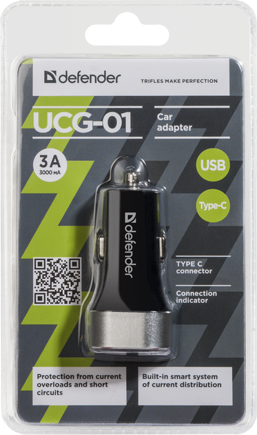 Автомобильное зарядное устройство Defender UCG-01 1xUSB 1xTypeC 5V/5.4A (83569) - Фото 2 Автомобильное зарядное устройство Defender UCG-01 1xUSB 1xTypeC 5V/5.4A (83569) - изображение 2
