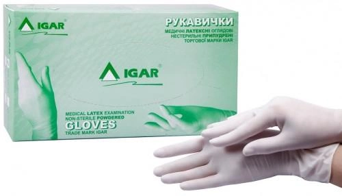 Одноразові рукавички латексні припудрені нестерильні Igar 100 шт в упаковці Розмір S Білі - зображення 1