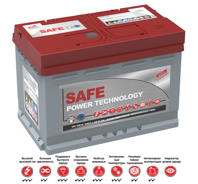 Аккумулятор автомобильный FAAM Top Power Safe 74 Ач 680А (74L32) - изображение 1