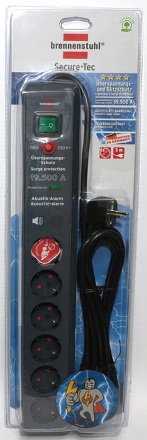 Zabezpieczenie przeciwprzepięciowe Brennenstuhl Secure-Tec 6 gniazd 3 m (1159540376) - obraz 4