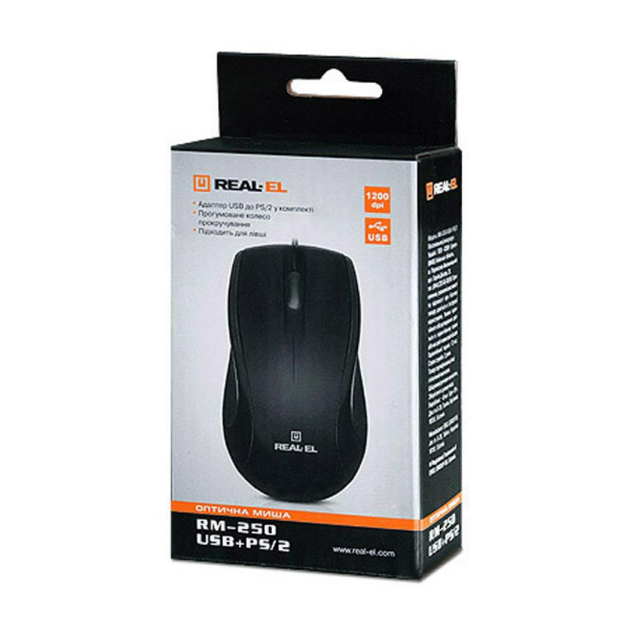 Мышка REAL-EL RM-250 USB+PS/2, black - изображение 5