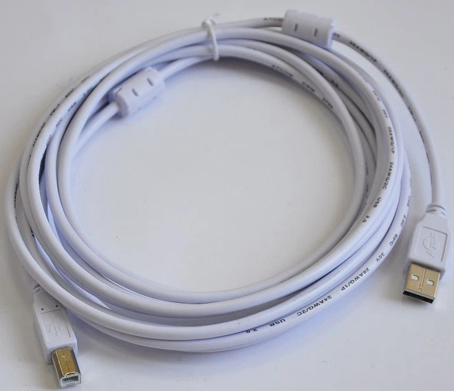 Кабель Atcom USB 2.0 AM/BM 2 Ferite 5 м White (10109) - изображение 2