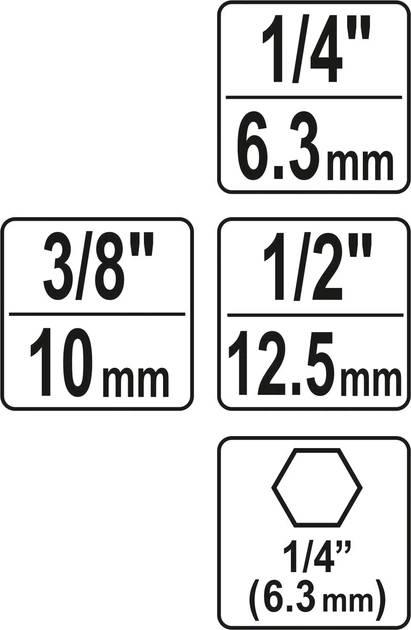 Zestaw adapterów YATO HEX 1/4" 3/8" 1/2" 3 szt (YT-04685) - obraz 4