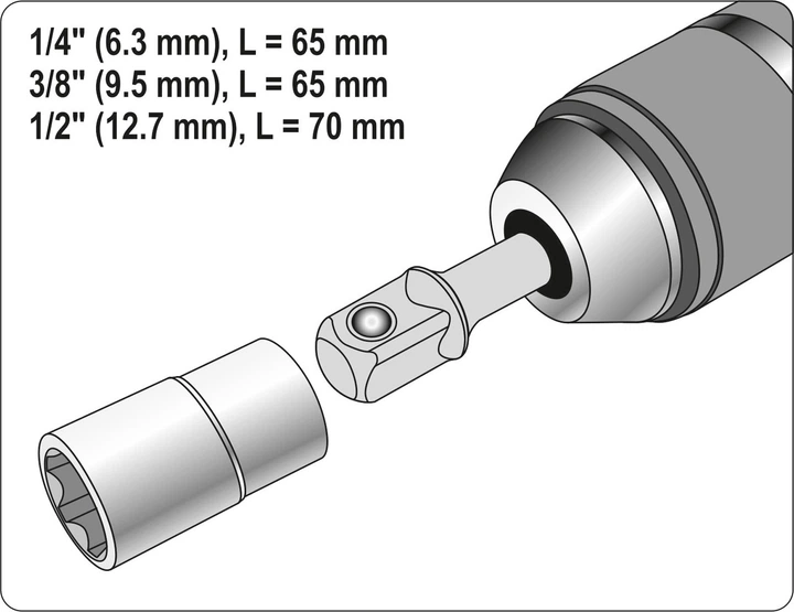Zestaw adapterów YATO HEX 1/4" 3/8" 1/2" 3 szt (YT-04685) - obraz 5