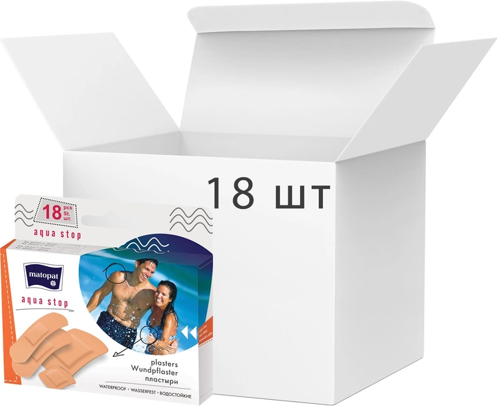 Упаковка пластирів медичних Matopat Aqua Stop 18 шт. х 18 пачок (5900516894115) - зображення 1