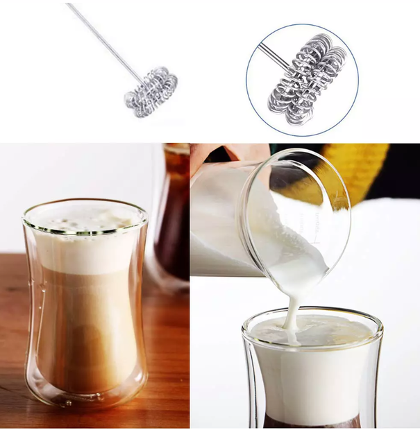 Портативний міксер капучинатор для вершків та молока Milk Frother спінювач молока з Чашею 450мл. та Подвійним вінчиком + 2 батарейки Чорний - зображення 8