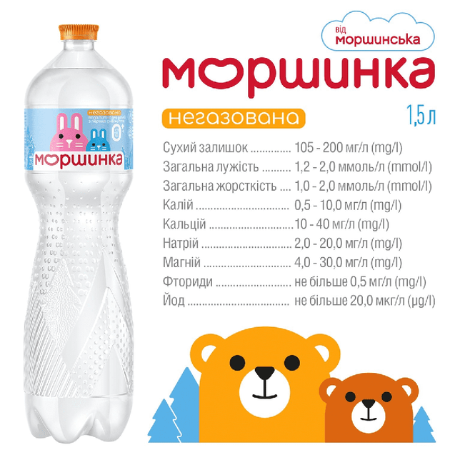 Упаковка мінеральної питної негазованої дитячої води "МОРШИНКА" 1,5 л х 6 пляшок - Фото 3 Упаковка мінеральної питної негазованої дитячої води "МОРШИНКА" 1,5 л х 6 пляшок - зображення 3
