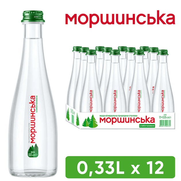 Упаковка мінеральної природної столової слабогазованої води "Моршинська" Преміум 0,33 л х 12 пляшок - Фото 1 Упаковка мінеральної природної столової слабогазованої води "Моршинська" Преміум 0,33 л х 12 пляшок - зображення 1