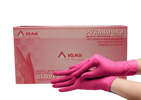 Одноразові рукавички нітрилові Igar 200 шт в упаковці Розмір M Рожеві - изображение 1