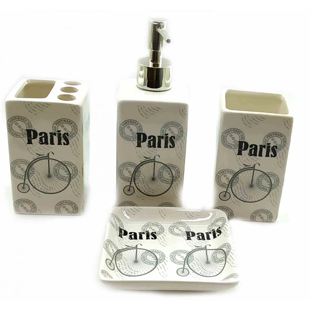 Набор аксессуаров для ванной комнаты Paris Deco 4 предмета - Фото 1 Набор аксессуаров для ванной комнаты Paris Deco 4 предмета - изображение 1