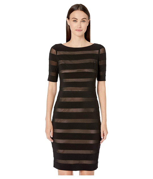 Adrianna Papell Matte Jersey Mesh Banded Sheath