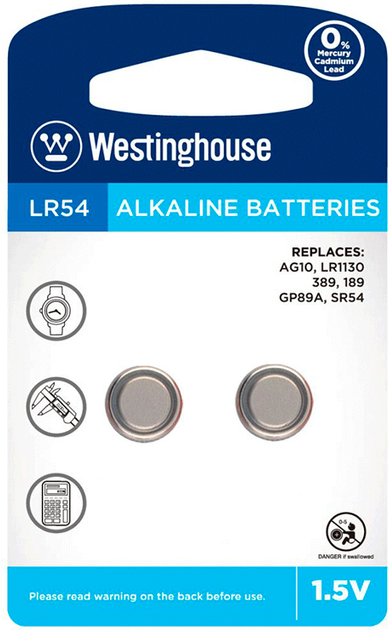 Щелочная батарейка Westinghouse Alkaline LR54 2 шт (0889554001912 .