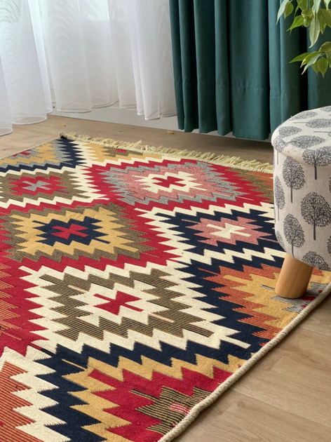 Плетений двосторонній килим Shana Zummi 160x230 см червоний з жовтогарячим - Фото 3 Плетений двосторонній килим Shana Zummi 160x230 см червоний з жовтогарячим - зображення 3