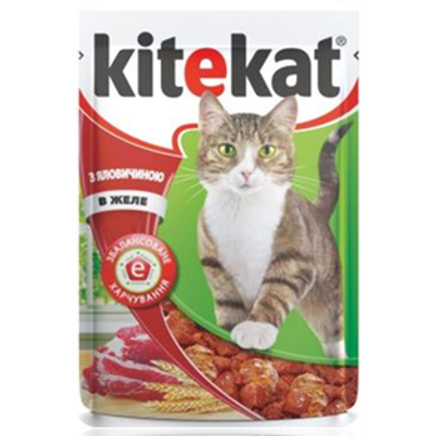 Влажный корм для кошек Kitekat с говядиной в желе 100 г (144991) от ...