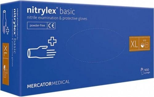 Рукавички Nitrylex basic медичні нестерильні нітрилові без пудри Розмір XL 100шт в упаковці Сині - зображення 1