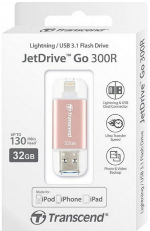 Флэш-накопитель Transcend JetDrive Go 300 Lightning / USB 3.1 32GB Розовый - изображение 3