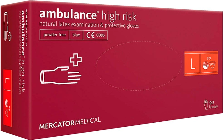 Перчатки Mercator Medical Ambulance High Risk латексные нестерильные неопудренные L 25 пар Синие (17202000) - изображение 1
