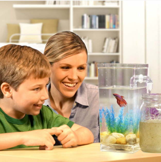 Настільний пластиковий акваріум MY FUN FISH 2 л з LED-підсвіткою та системою самоочищення безпечний акваріум для дітей з декоративними камінцями і водними рослинами, для домашнього релаксу та навчання відповідальності - изображение 7